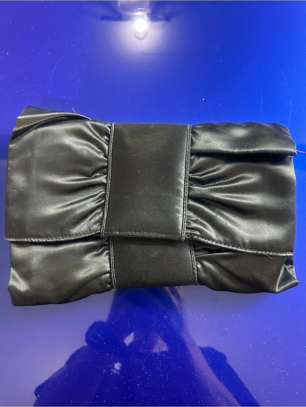 Vintage La Regale Black Satin Bow-Front Wristlet Clutch
